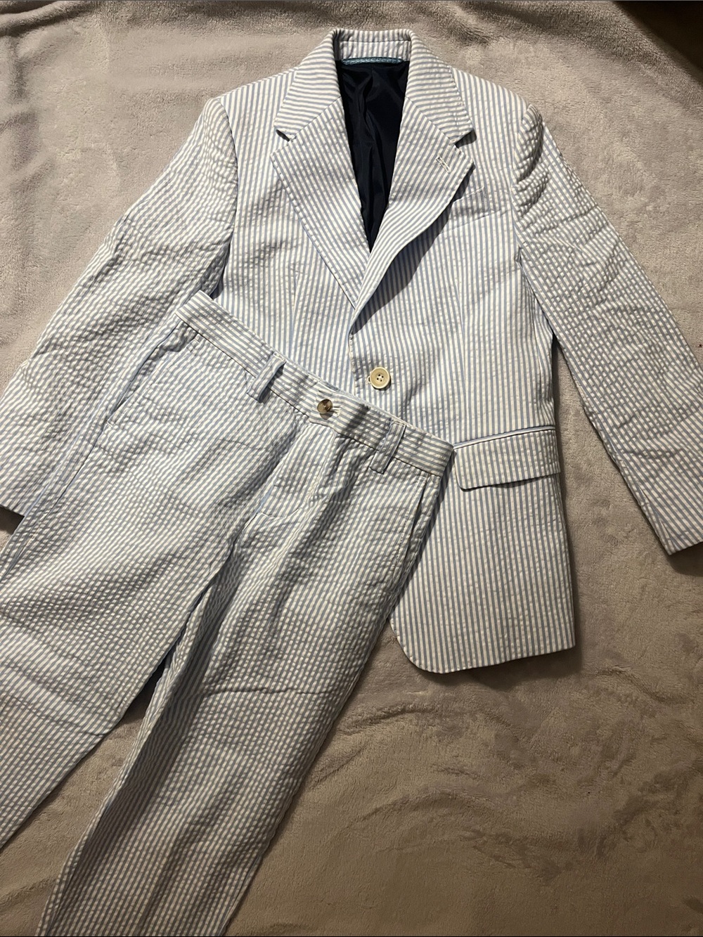 Vineyard Vines Boys Light Blue & White Seersucker Blazer and Pants Set WORN ONCE